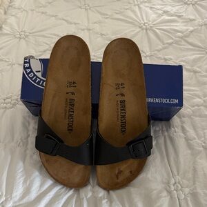 Birkenstock Black Single-Strap Leather Slides